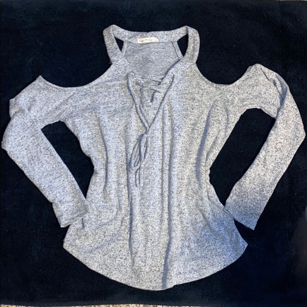 Heather grey cold shoulder sweater top